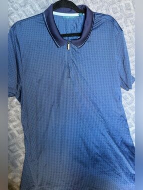 Perry Ellis Blue Zip Polo with Subtle Texture